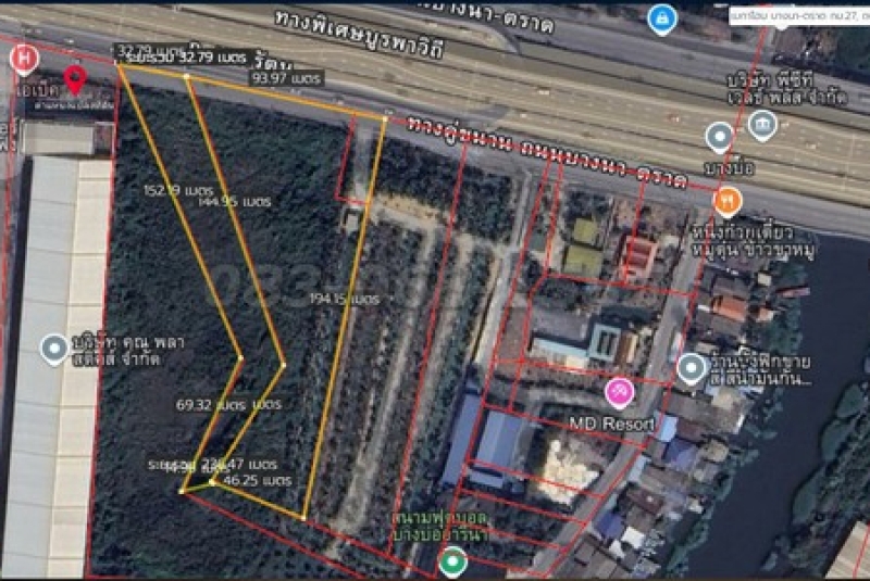 ขายที่ดินสีแดงสำหรับสร้างคอนโด บางนา-บางบ่อ (เนื้อที่ 6 -0-28  ไร่ ขายไร่ละ 20 ล้าน รวมเป็นเงิน 120 ล้านบาท)  บางบ่อ สมุทรปราการ