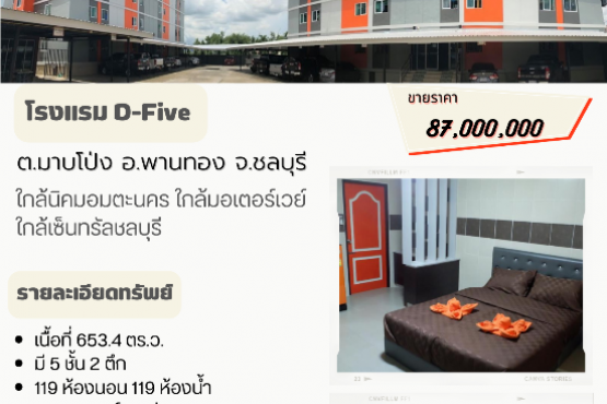 66007-8, ขายโรงแรมขายอพาร์ตเม้นท์ โรงแรม  จอดรถได้50คัน ใกล้นิคมอมตะนคร ใกล้มอเตอร์เวย์  ถนนสุขุมวิท-ศุขประยูร พานทอง เมืองชลบุรี